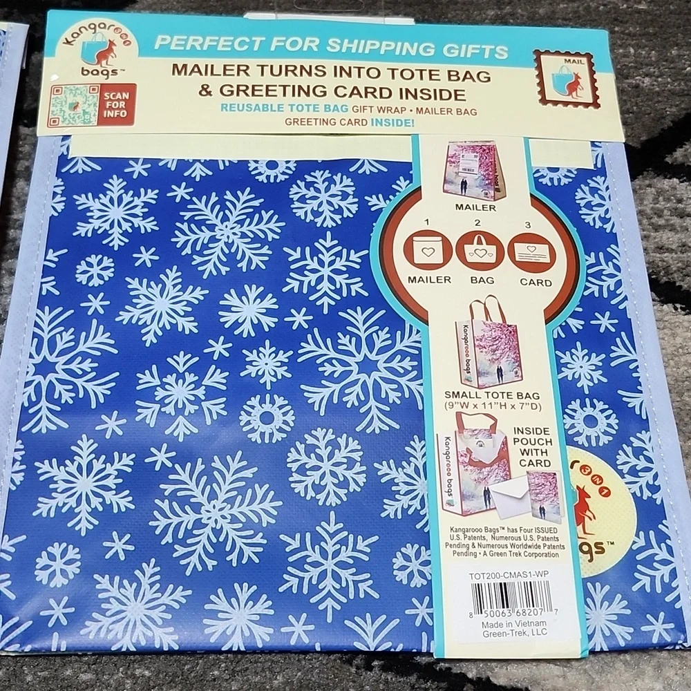 SNOWFLAKE KANGAROOO 3-IN-1 REUSABLE GIFT MAILER BAG SET-OF-2 BUNDLE